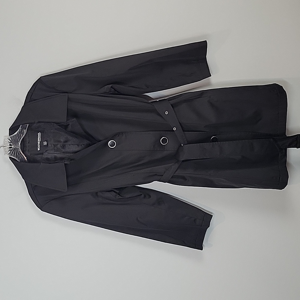 Weatherproof belted trench rain jacket black